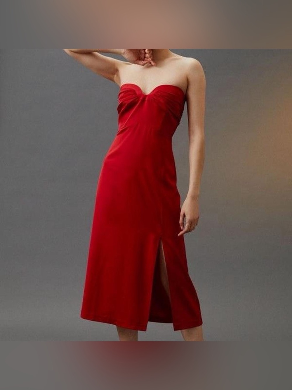 mare mare x Anthropology Strapless Red Midi Dress with Front Slit